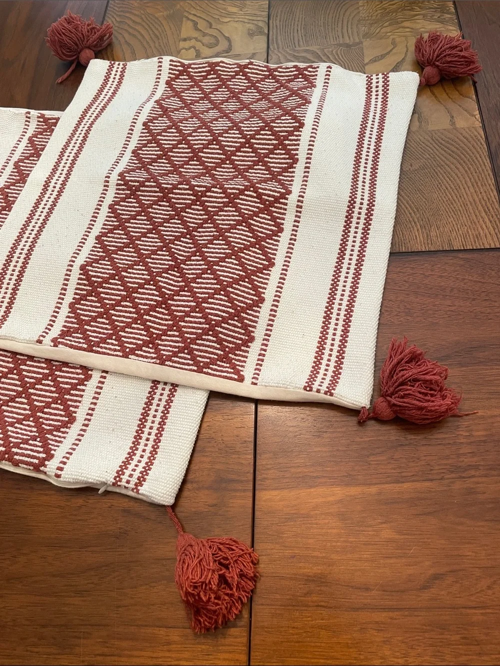 Boho Diamond Jacquard Tassel Throw Pillow Covers - Rust Cream (Set of 2) C10
